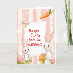 Zwei Bunnies und Karotten rosa Feiertagskarte