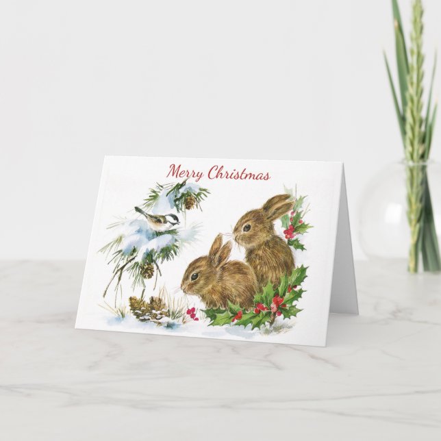 Zwei Bunnies Weihnachtskarten Feiertagskarte (Vorderseite)