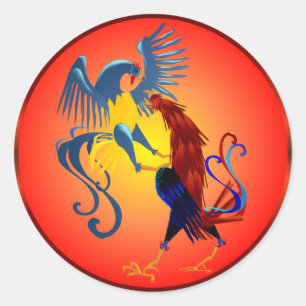 Zwei bunte kämpfende Hahn-Aufkleber Runder Aufkleber