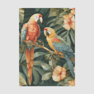 Zwei bunte Papageien Tropischer Blumenast Seidenpapier