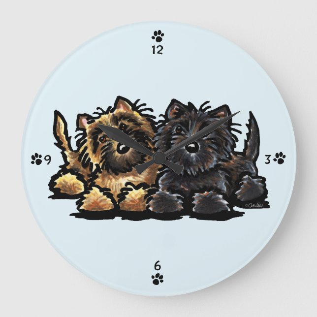 Zwei Cairn Terriers Große Wanduhr (Vorderseite)
