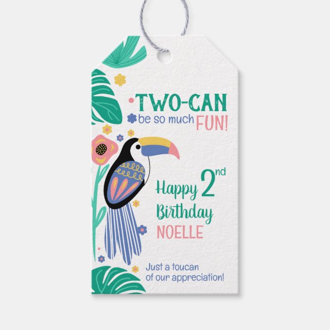 ZWEI-CAN (Toucan) 2. Geburtstag Geschenkanhänger (Vorderseite)