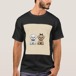 Zwei Cartoon-Hunde sitzen symmetrisch mit Charmi T-Shirt