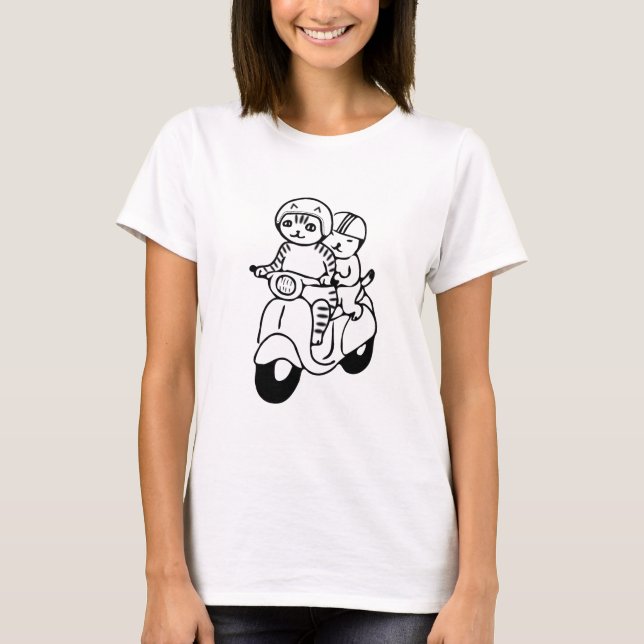 Zwei Cartoon-Katzen auf einem Roller - niedlich! T-Shirt (Vorderseite)