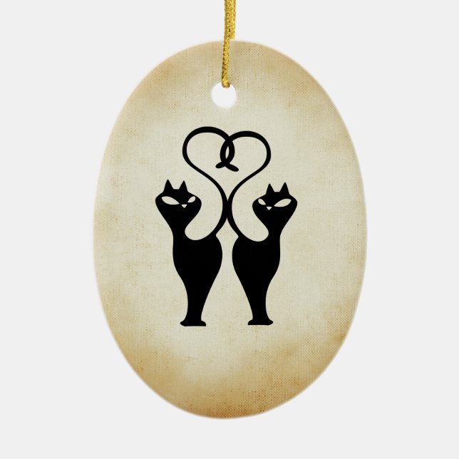 Zwei Cat-Silhouette Keramikornament (Vorne)