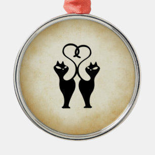 Zwei Cat-Silhouette Ornament Aus Metall