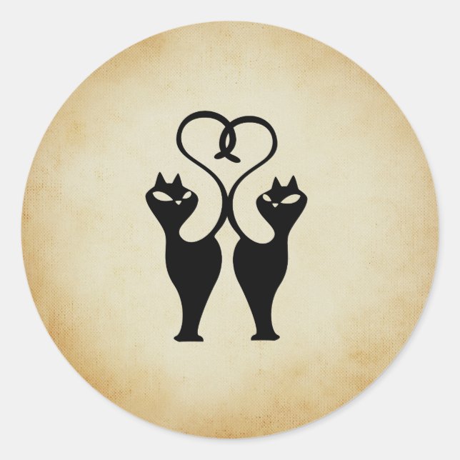 Zwei Cat-Silhouette Runder Aufkleber (Vorderseite)