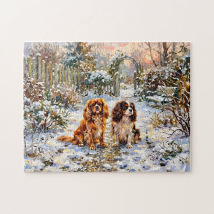 Zwei Cavalier Spaniels auf Winterweg Puzzle
