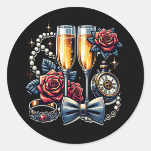 Zwei Champagnergläser, Hochzeit Runder Aufkleber