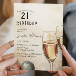 Zwei Champaign-Gläser 21. Party Einladung