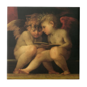 Zwei Cherubs lesen von Rosso Fiorentino, Engel Fliese