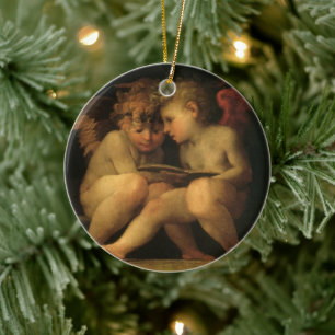 Zwei Cherubs lesen von Rosso Fiorentino, Engel Keramik Ornament