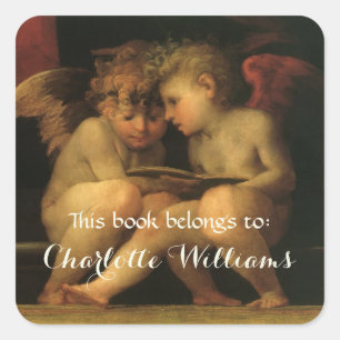 Zwei Cherubs lesen von Rosso Fiorentino Exlibris Quadratischer Aufkleber