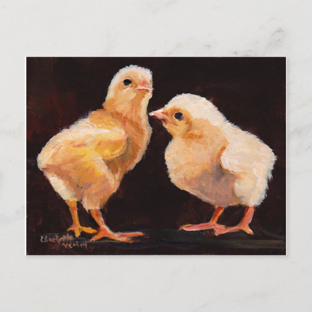 Zwei Chicks Bird Art Postkarte (Vorderseite)