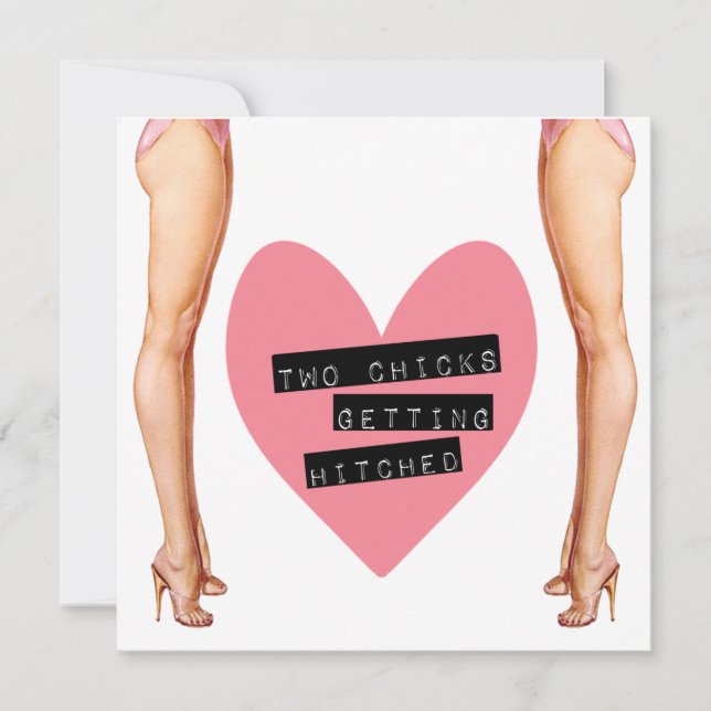 Zwei Chicks Hitched Lesben Hochzeit Einladung (Vorderseite)