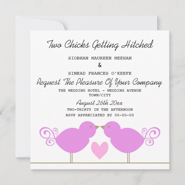 Zwei Chicks Hitched Lesben Hochzeit Einladung (Vorderseite)