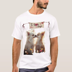 Zwei Chihuahua-Hunde in einem farbenfrohen Blumeng T-Shirt