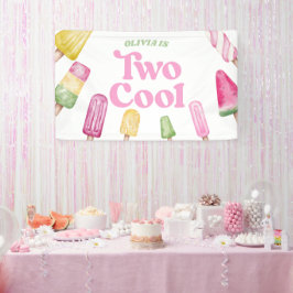 Zwei Cool rosa Retro Popsim 2. Geburtstag Party Banner