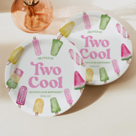 Zwei Cool rosa Retro Popsim 2. Geburtstag Party Pappteller
