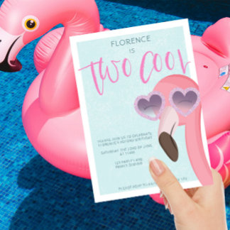 Zwei Cool | Tropischer Sommer Flamingo Geburtstag Einladung