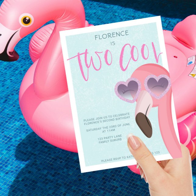 Zwei Cool | Tropischer Sommer Flamingo Geburtstag Einladung (Von Creator hochgeladen)