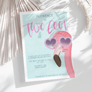 Zwei Cool | Tropischer Sommer Flamingo Geburtstag Einladung