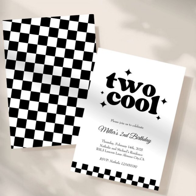 Zwei Coole, Alter! | Jungen 2. Retro-Minimalistisc Einladung (boy 2nd birthday invitation, happy face birthday, groovy boys birthday, retro birthday invitation, b)