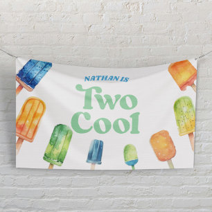 Zwei Coole Blue Retro Popsim 2. Geburtstag Party Banner