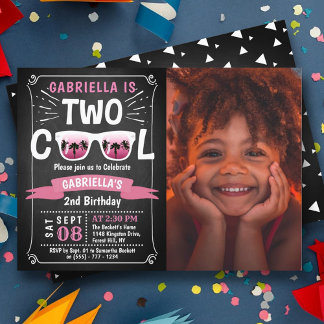 Zwei Coole Chalkboard Girls Foto 2. Geburtstag Einladung