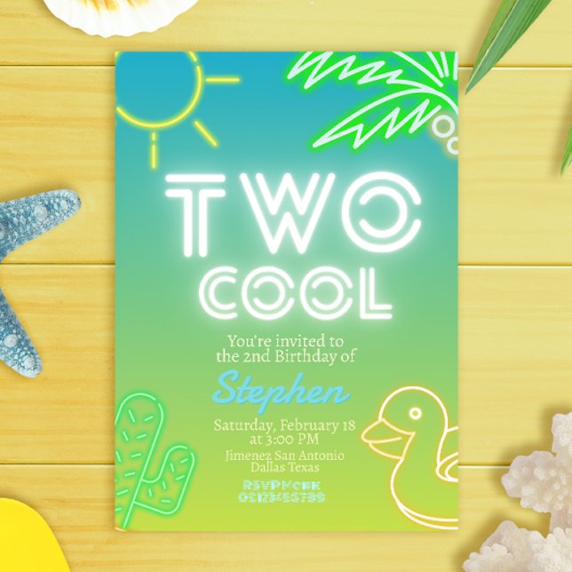Zwei Coole Einladung zum 2. Geburtstag (Two Cool 2nd Boy Birthday Invitation - Pool Party Invitation)