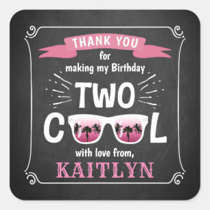 Zwei Coole Girls Chalkboard 2. Geburtstag Gastgesc Quadratischer Aufkleber