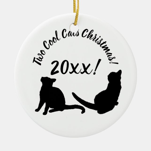 Zwei Coole Katzen Weihnachten 20xx! Keramik Ornament (Vorne)