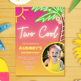 Zwei Coole Neon Pool-Party Einladung mit Foto