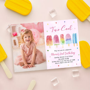 Zwei Coole Pink Popsim Girl Geburtstag Foto Einladung