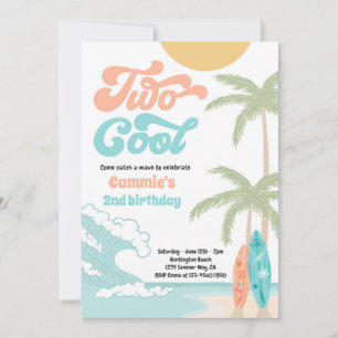 Zwei Coole Retro Surfboard Strand 2. Geburtstag Pa Einladung