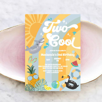 Zwei coole Sommer Regenbogen Sonne 2. Geburtstag  Einladung