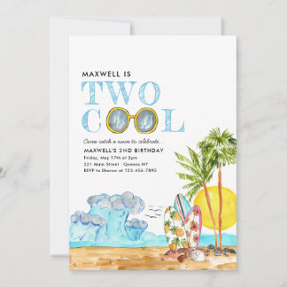Zwei Coole Surfwellen Tropical Beach 2. Geburtstag Einladung