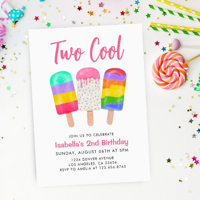 Zwei Coole Sweet Colorful Ice Pops Girl Birthday Einladung (2nd Two Cool Sweet Colorful Ice Pops Girl Birthday Invitation
)