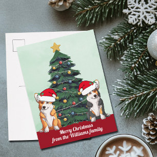 Zwei Corgi Weihnachtsbaum Niedliche Hunde in Weihn Postkarte