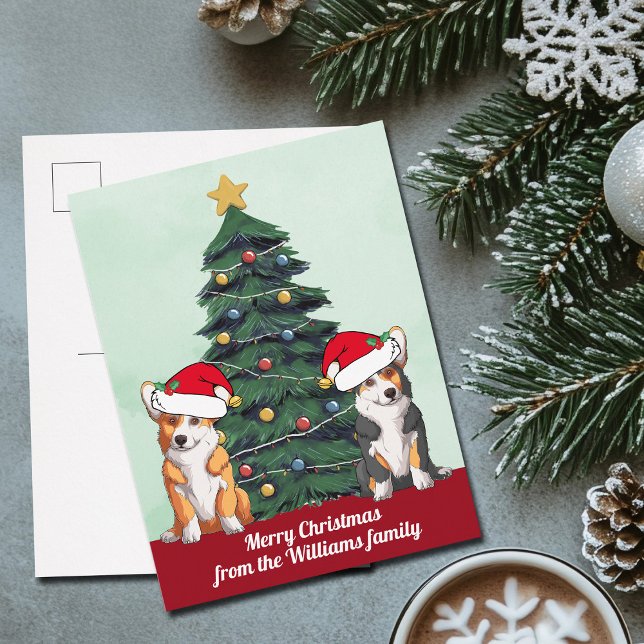 Zwei Corgi Weihnachtsbaum Niedliche Hunde in Weihn Postkarte (Von Creator hochgeladen)