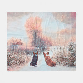 Zwei Corgis im Schnee Fleecedecke