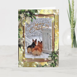 Zwei Corgis im Schnee mit Rahmen Feiertagskarte