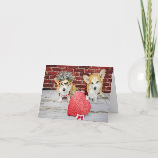 Zwei Corgis mit Candy Valentins Grußkarte Karte (Vorderseite)
