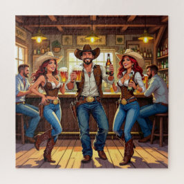Zwei Cowgirls und ein Cowboy beim Line Dance in ei Puzzle