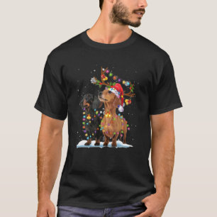 Zwei Dackeln Rentier Weihnachtslicht Hunde Xmas S T-Shirt