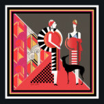 Zwei Damen mit einem Dog Art Deco Poster 12 x 12<br><div class="desc">Sehr farbenfroher Art Déco Druck von zwei Damen mit einem Dog Poster. Maßnahmen 12 x 12</div>