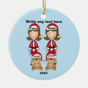 Zwei Damen mit zwei Hunden Weihnachtsdekoration Keramik Ornament