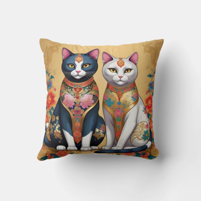 Zwei dekorative Blumenkatzen Kissen (Rückseite)