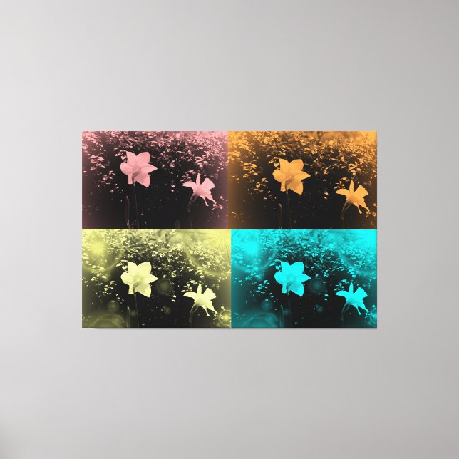 Zwei delikate Blume in Rosa, Blau, Gelb, Marsal Leinwanddruck (Vorderseite)