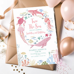 Zwei dem Meer Wal Rosa 2. Geburtstag Einladung